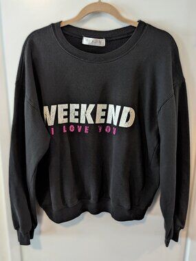 Wound Up "Weekend I Love You" Graphic Sweatshirt - Black & Pink - Large